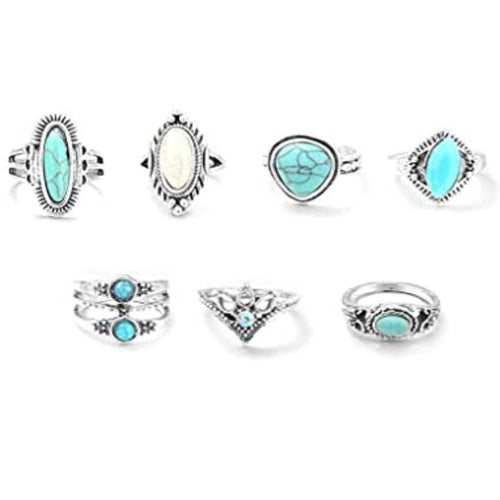 Generic Womens Silver Rings with Turquoise Center