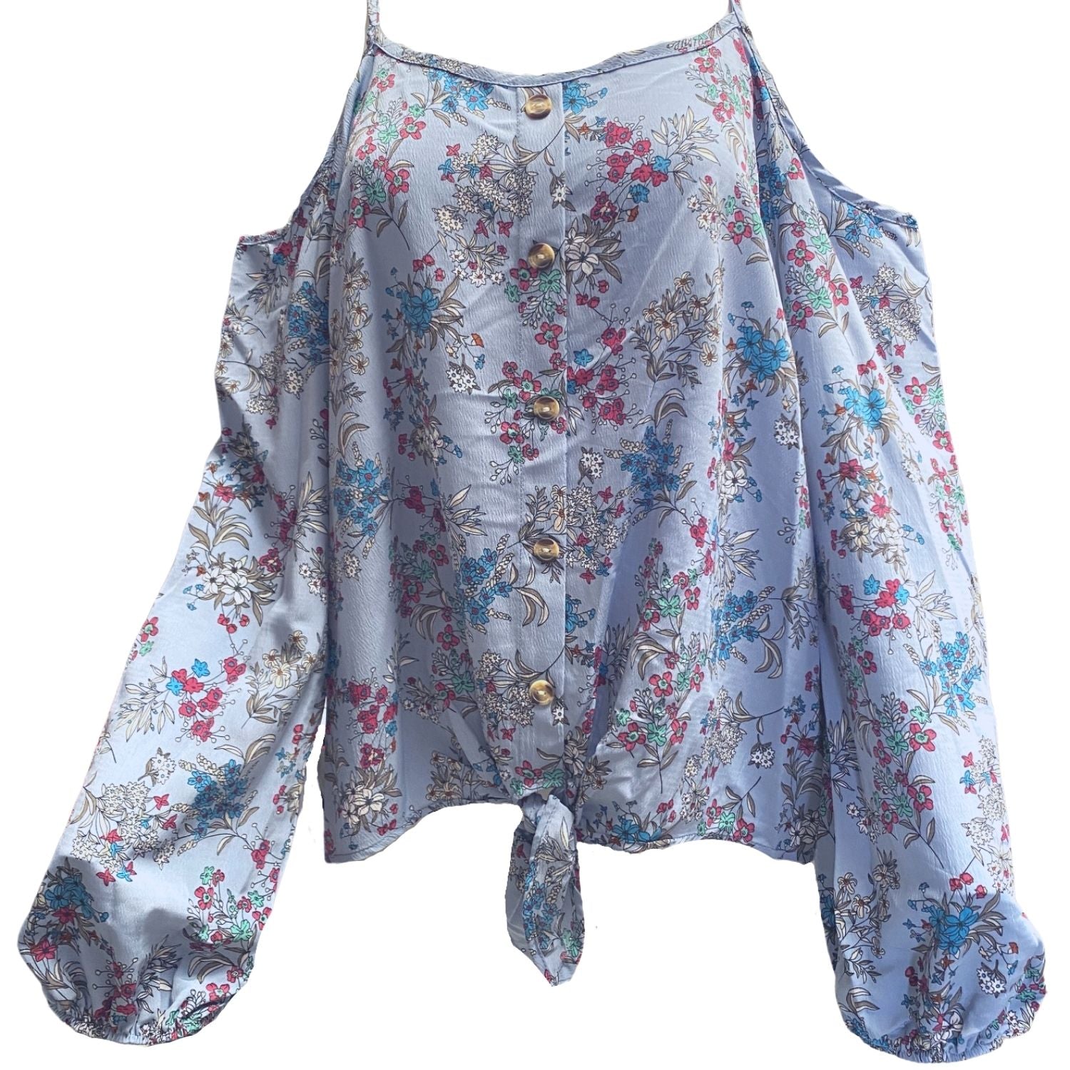 Veveret Womens Cold Shoulder Tie Front Floral Blouse