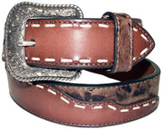 Hooey Mens Western Buck Stitched Distressed Marbling Leather Belt