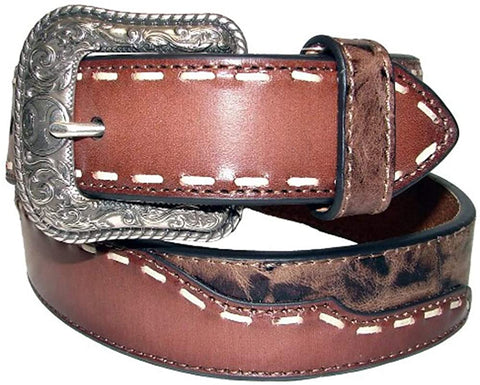 Hooey Mens Western Buck Stitched Distressed Marbling Leather Belt
