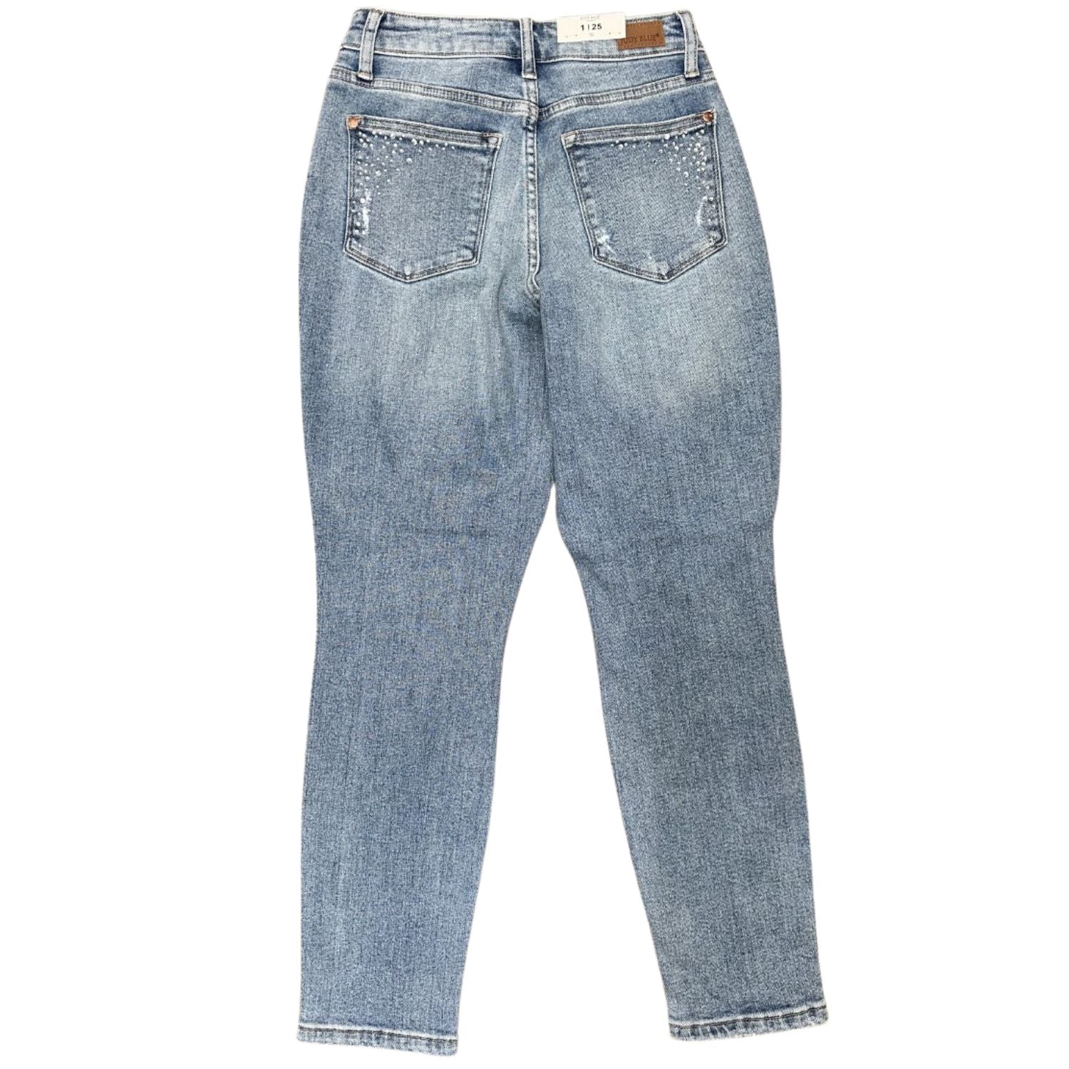 Judy Blue Womens Rhinestone Embellished High Waisted Slim Fit Jeans