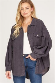 She And Sky Womens Balloon Sleeve Oversized Corduroy Jacket