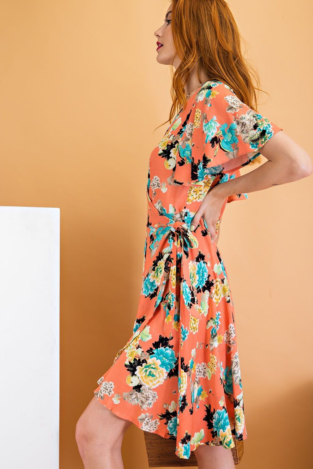 Easel Womens Floral Print Tie Waist Wrap Dress