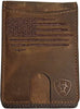 Ariat Mens Leather Distressed USA Flag Money Clip Bifold Brown