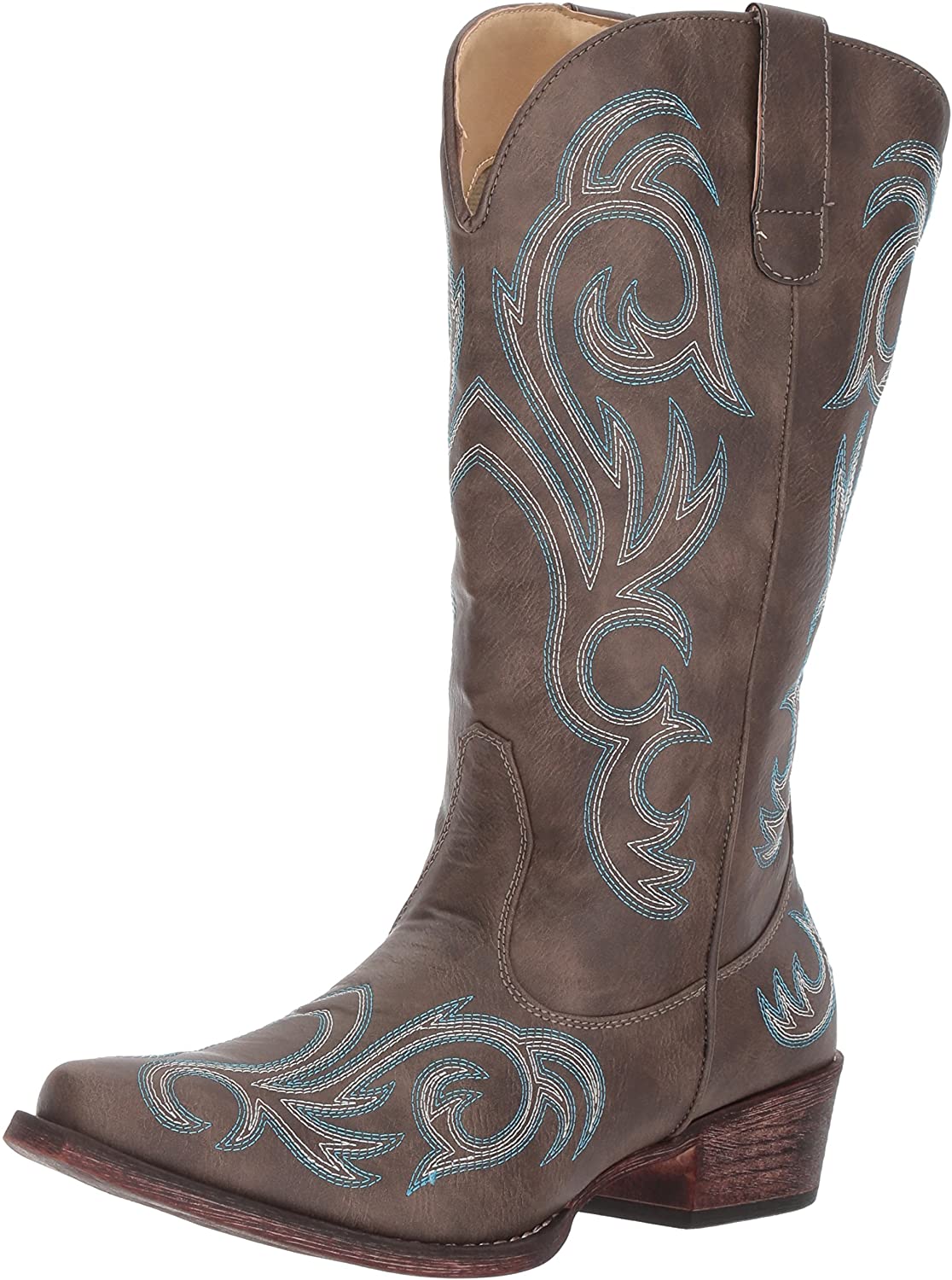 Roper Womens Riley Fashion Faux Leather Snip Toe Brown Western Boot