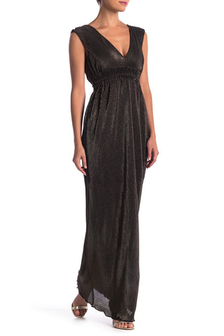 Romeo and Juliet Couture Pleated Metallic Maxi Dress