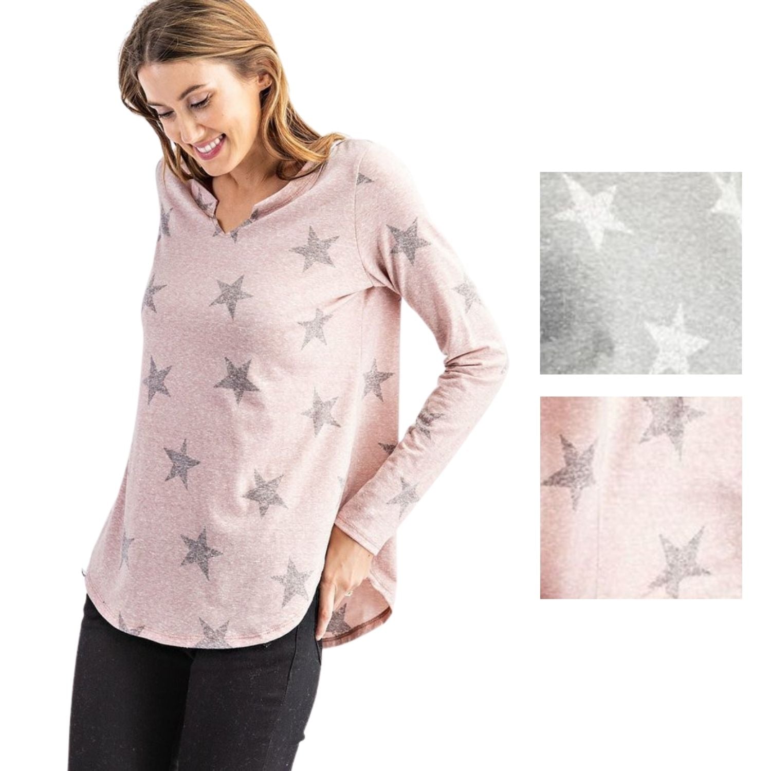 Rae Mode Womens Star Print Long Sleeve Top