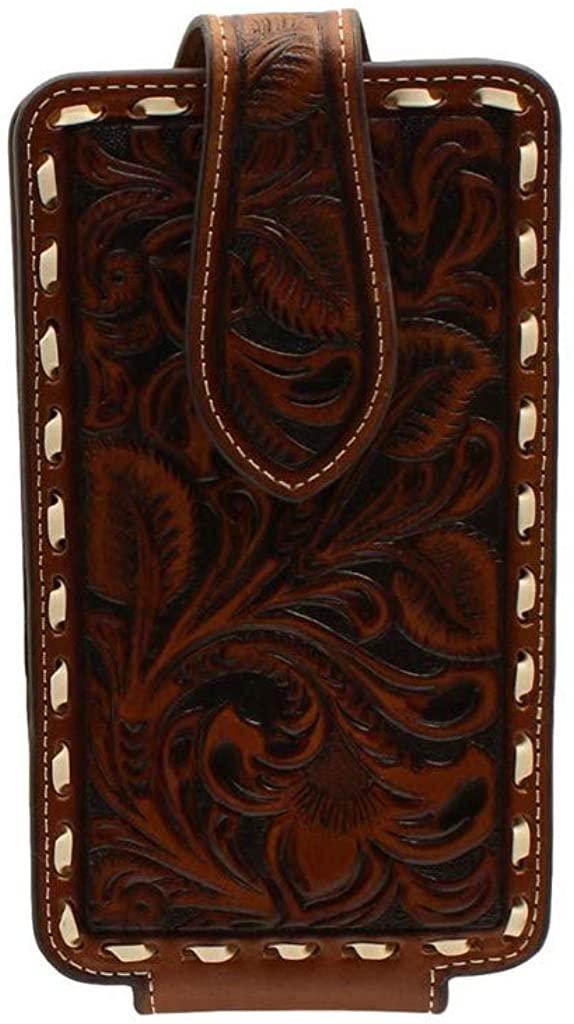 Ariat Unisex Leather Embossed Basket Weave Belt Clip Cell Phone Case, Brown