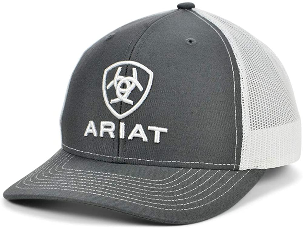 Ariat Mens Richardson 112 Adjustable Snapback Trucker Hat (Grey/White)