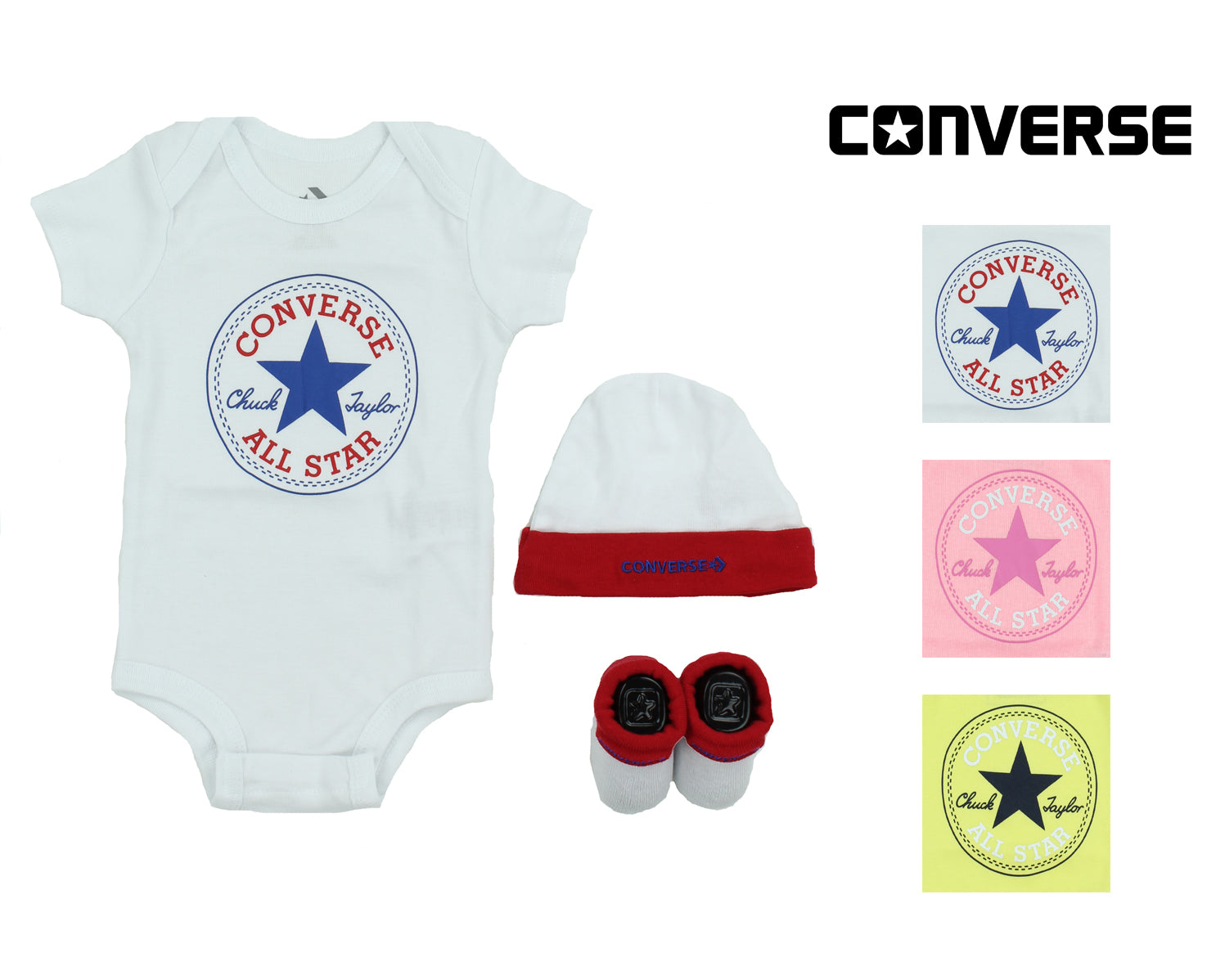 Converse Infant Toddler Printed 3-Piece Set, Hat, Booties and Layette