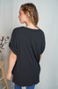 White Birch Short Sleeve Ribbed Knit Top Solid Black