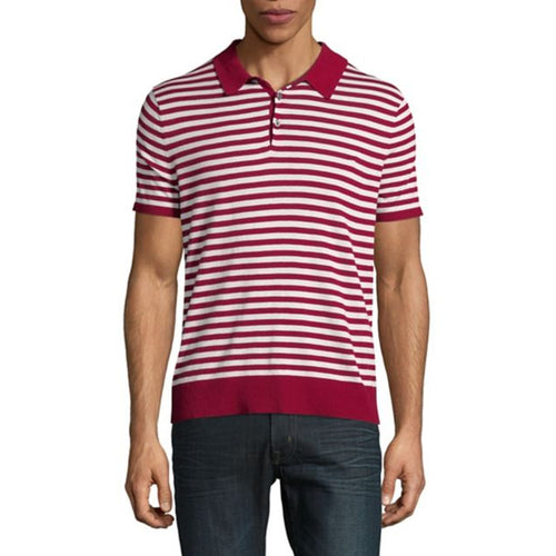 Michael Kors Mens Striped Short-Sleeve Polo (Garnet, X-Large)