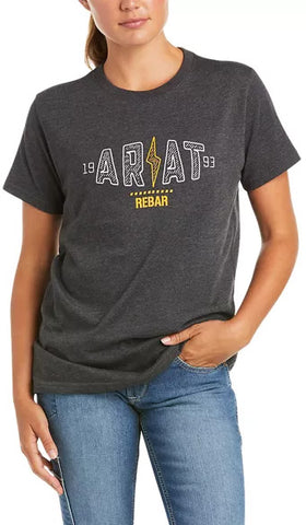 Ariat Womens Rebar Cotton Strong Bolt Short Sleeve Tee-Shirt , Charcoal Heather