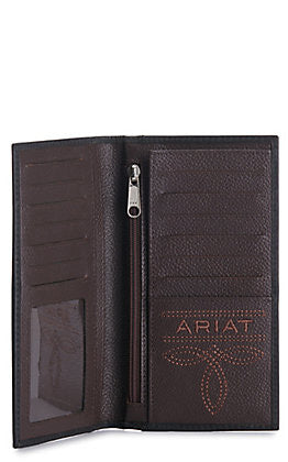 Ariat Mens Embossed Leather Rodeo Wallet Checkbook Cover, Black