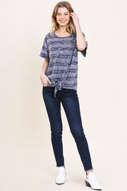 Umgee Womens Short Sleeve Round Neck Tonal Striped Top, Blue