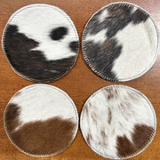 Western Linen Cow Hairon Hide 4 Piece Coaster Set