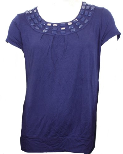 Design History Jewelled Short Sleeve Top Indigo S