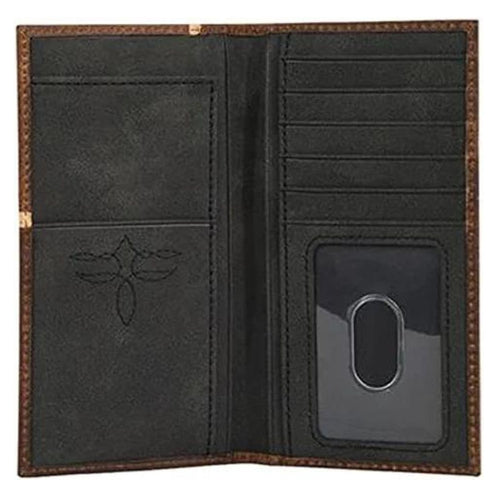 Justin Mens Brown Leather Corner Overlay Rawhide Rodeo Checkbook Wallet (Brown)