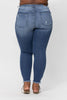 Judy Blue Womens Plus Size Irene Destroyed Hem Skinny Jeans, Medium Blue