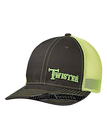 Twister Mens Charcoal and Lime Green Mesh Back Snapback Offset Logo Cap