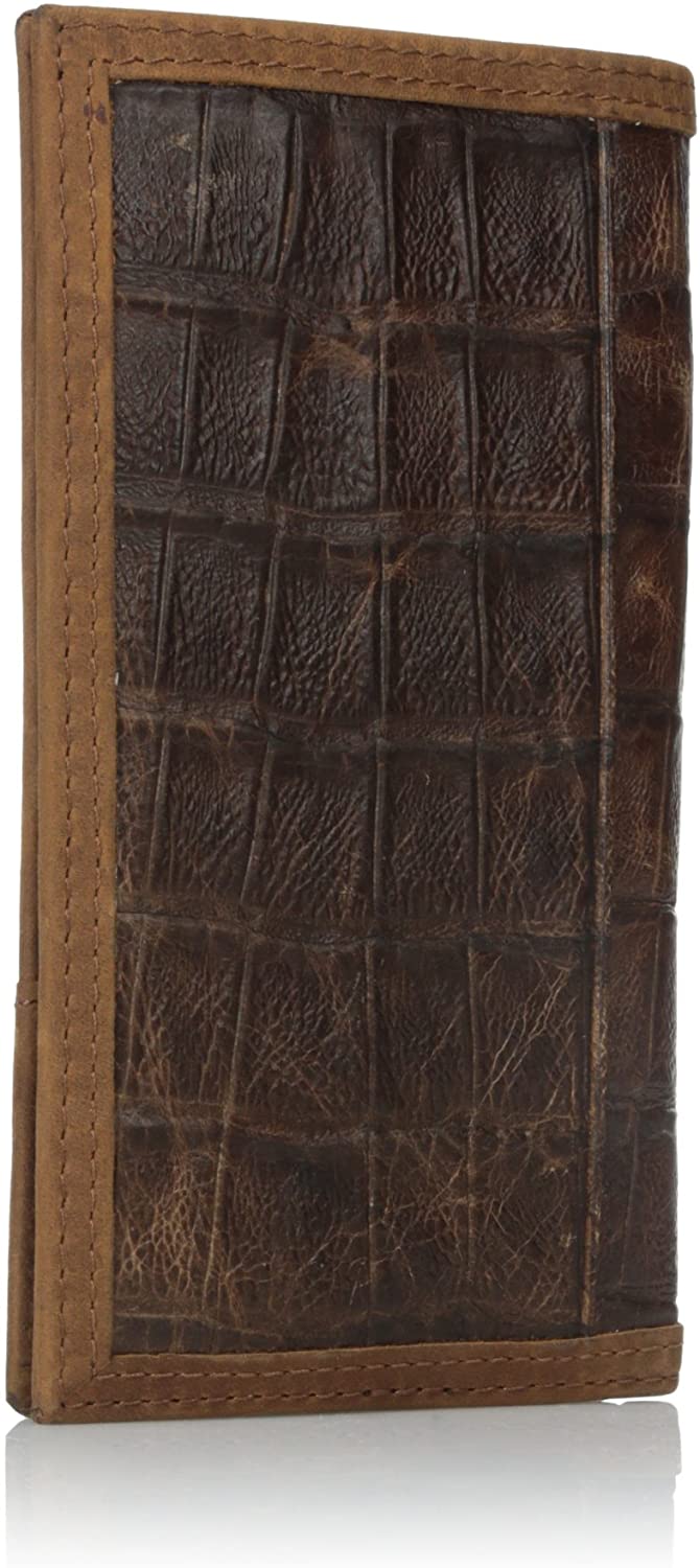 Ariat Mens Gator Print Brown Leather Rodeo Wallet Checkbook Cover