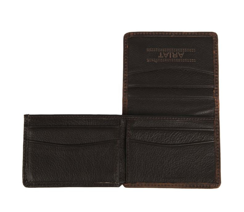 Ariat Performance Work Mens Bi-Fold Flipcase Leather Wallet (Dark Rowdy Brown)