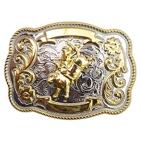 3D Belt Company Silver Strike Bull Rider Kids Belt Buckle, Silver / Gold