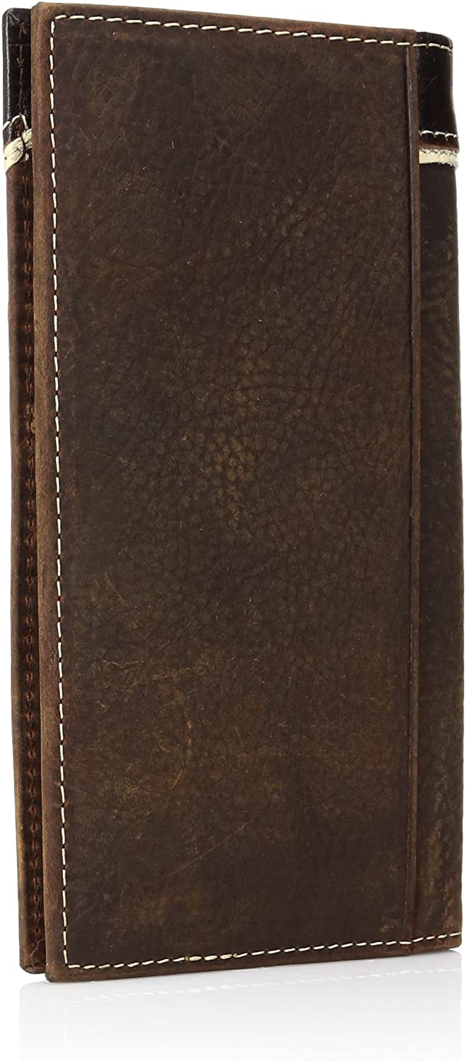 Ariat Mens Distressed Trim Shield Rodeo Western Leather Checkbook Cover Wallet