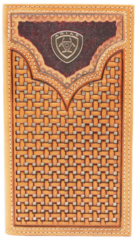 Ariat Mens Basket Weave Rodeo Wallet Checkbook Cover
