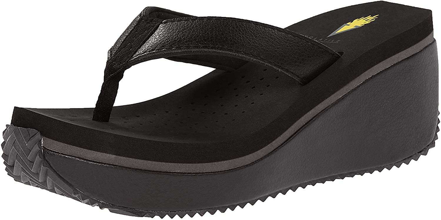 Volatile Womens Frappachino Leather Thong Wedge Sandal