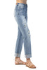 Judy Blue Womens High Waist Boyfriend Double Cuff Fray Hem Destroyed Jeans