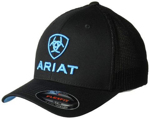 Ariat Mens Black and Blue FlexFit Band Half Mesh Hat