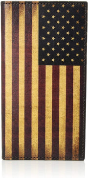 Nocona Mens Vintage USA Flag Leather Rodeo Wallet Checkbook Cover