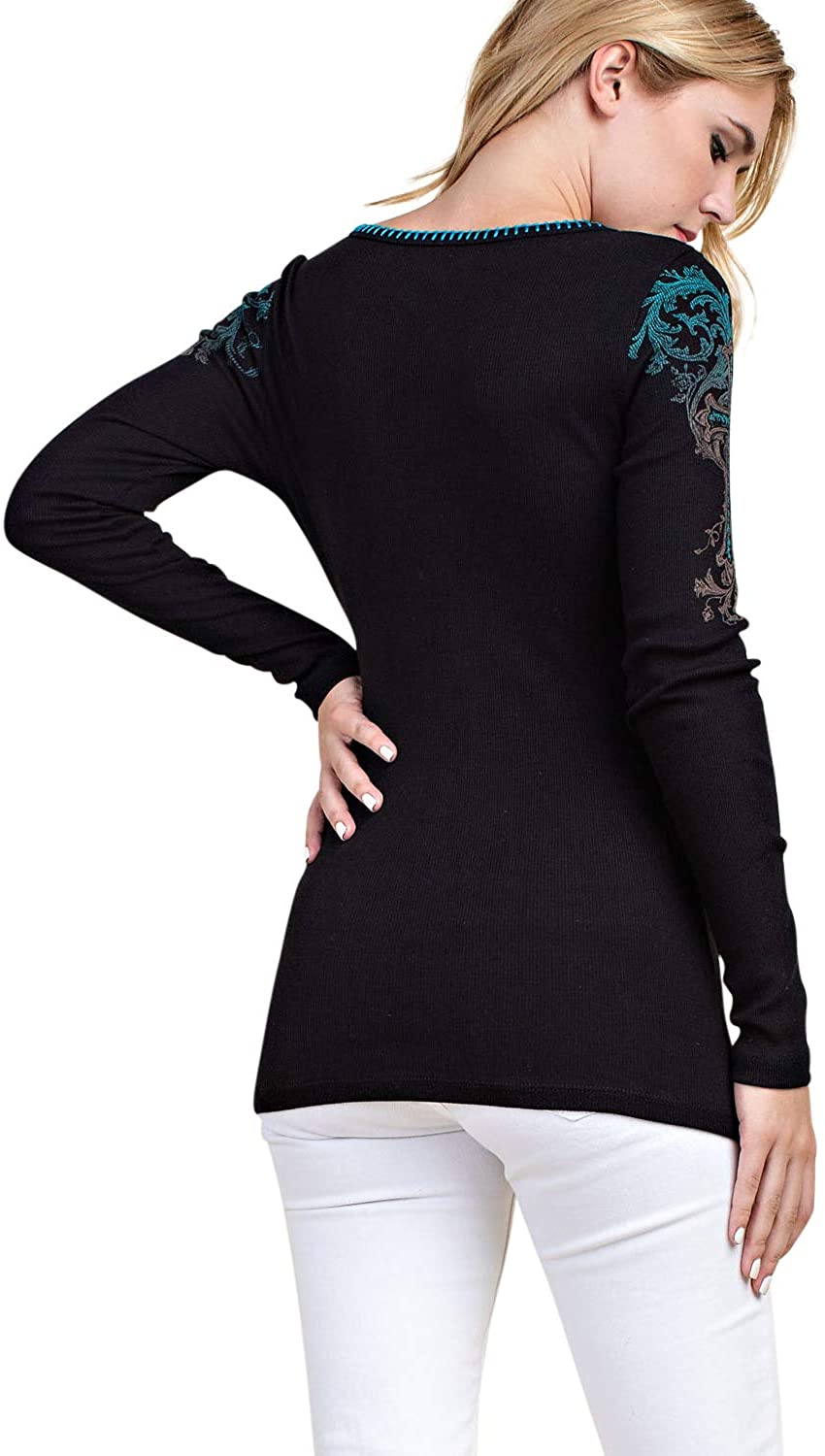 Vocal Womens Cross Wings with Stitches Rhinestone Long Sleeve Top