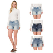 Zenana Womens Lightly Distressed Frayed Hem Denim Shorts