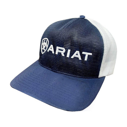 Ariat Mens Embroidered Logo Mesh Snap-back Baseball Cap (Navy/White, One Size)