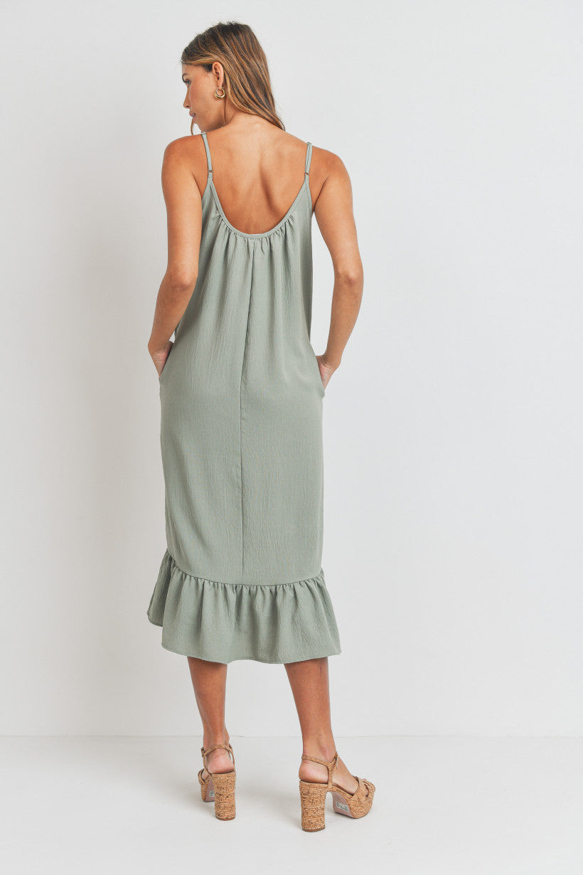 Cherish Womens Adjustable Strap Woven Ruffle Hem Midi Dress