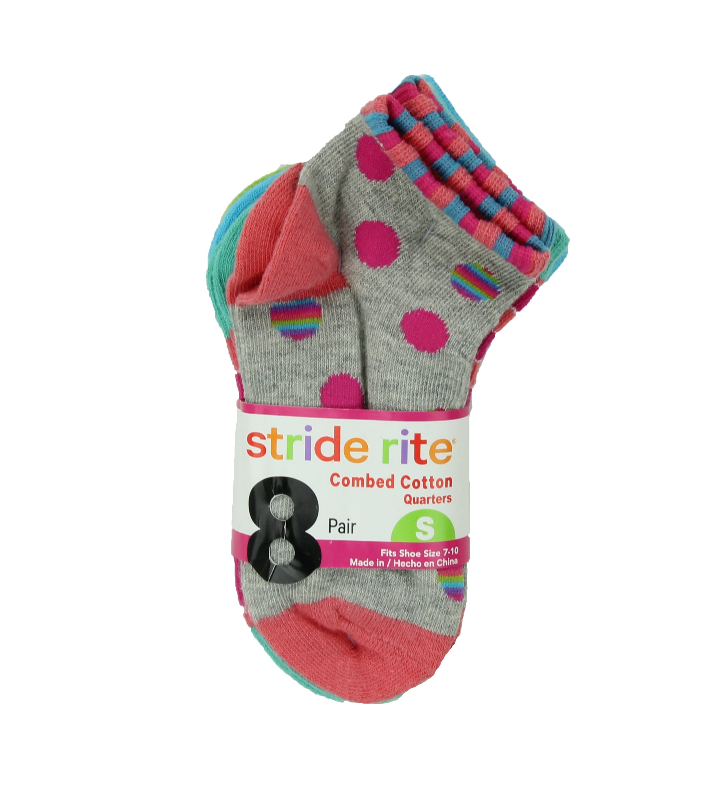 Stride Rite Girls Combed Cotton Quarters Socks-8 Pack