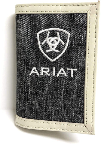 Ariat Mens Embroidered Cotton Leather Tri-Fold Wallet (White)