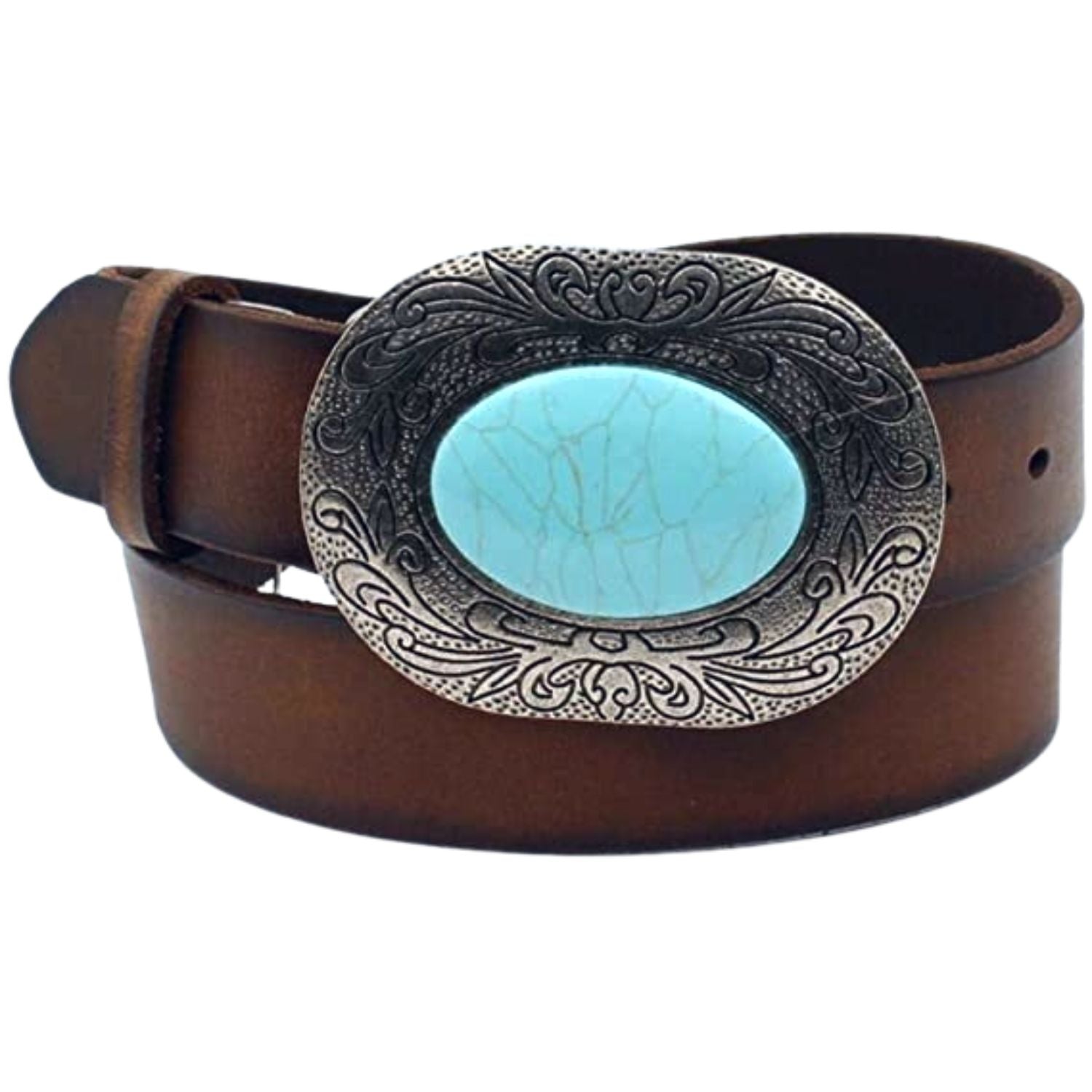 Nocona Womens Oval Turquoise Center Concho Classic Leather Belt