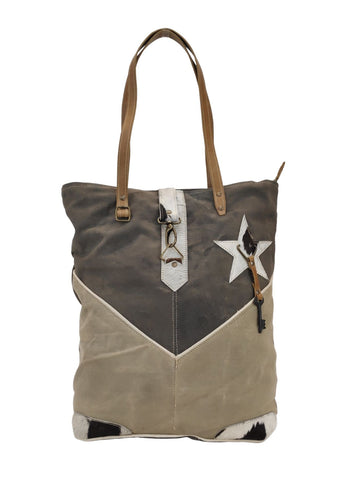 Womens Leather Star Vintage Style Upcycled Arson Tote Bag