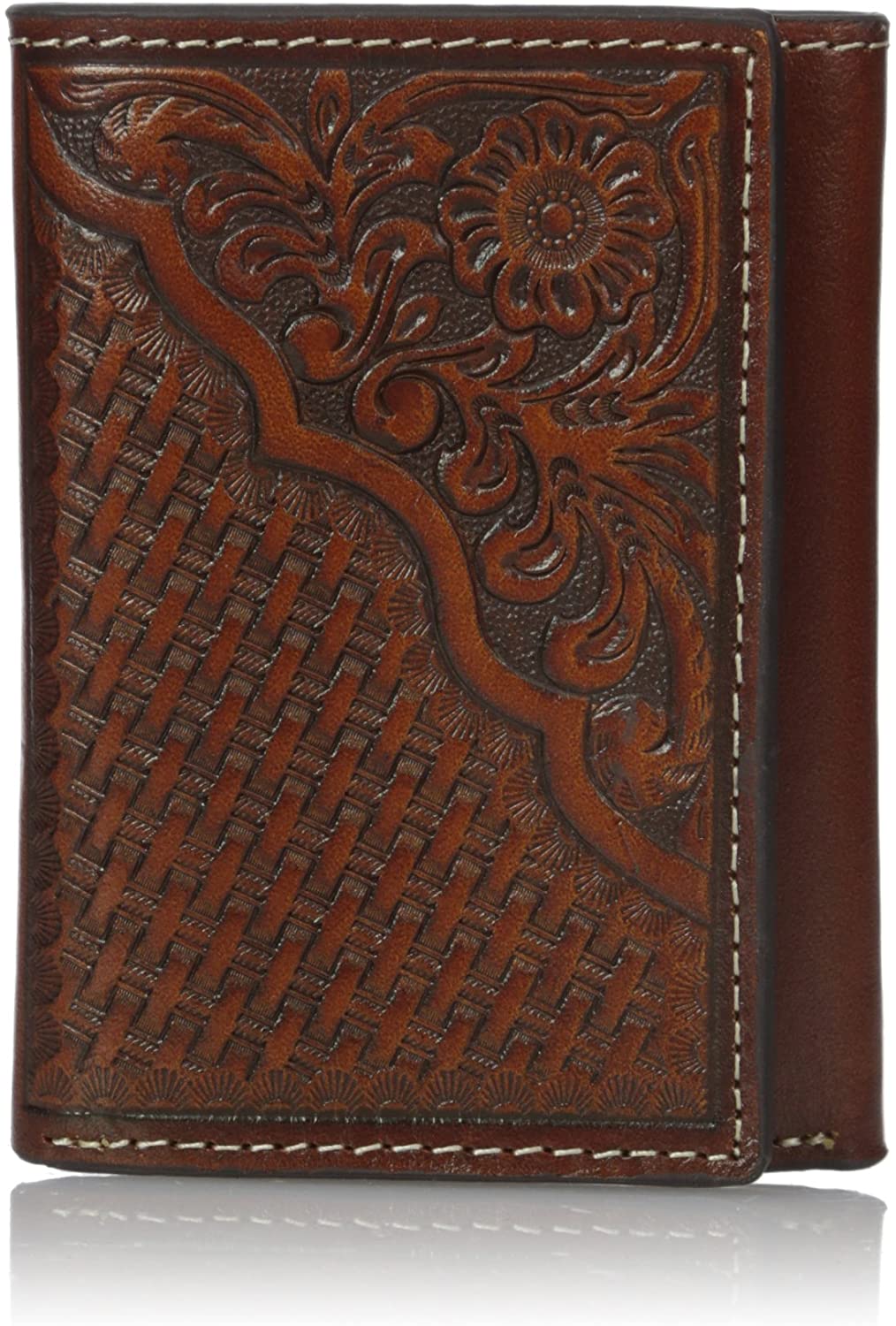 Nocona Mens Western Pro Trifold Tooled Leather Wallet (Saddle Brown)