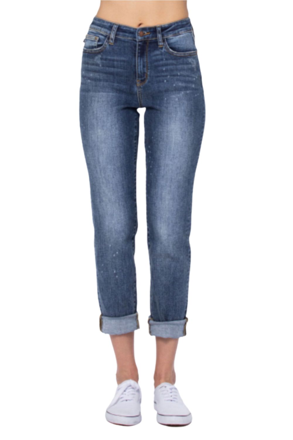 Judy Blue Womens Hi-Rise Bleach Splash Boyfriend Denim Jeans